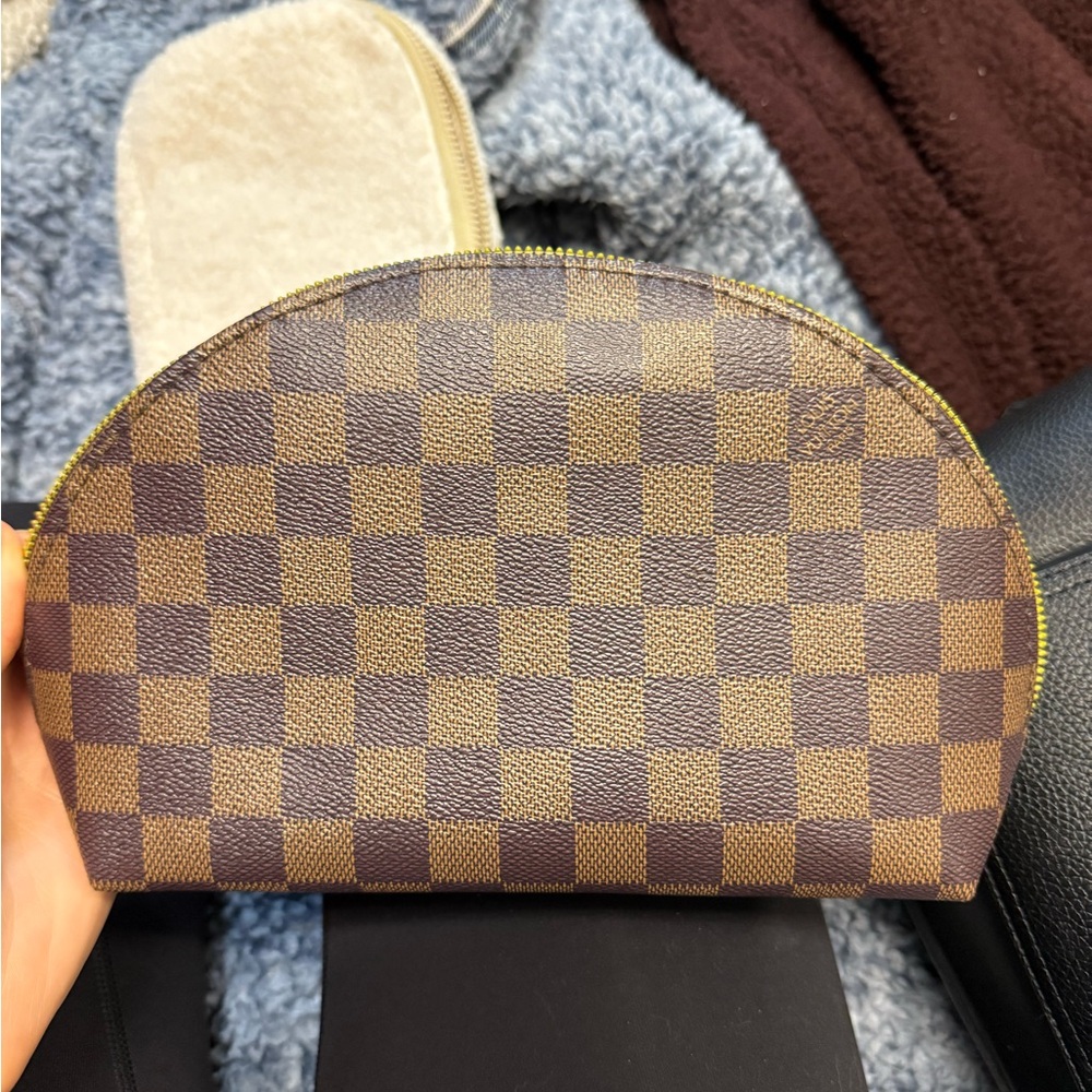 Checkered Brown and Tan Pouch/ Makeup Bag